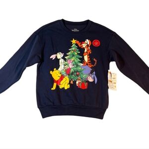 *Disney Pooh+Pals Holiday Tree Christmas Light Up Navy Blue Sweatshirt 0-2  XS